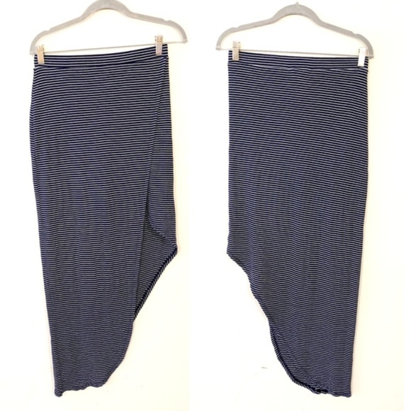 BCBGMaxAzria Mercer Ribbed Blue Stripe Maxi Wrap Skirt Size M - Picture 3 of 5